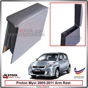 Perodua Myvi (1st Gen) 2005-2011 4' Plywood PVC Armrest Center Console Box (Grey)